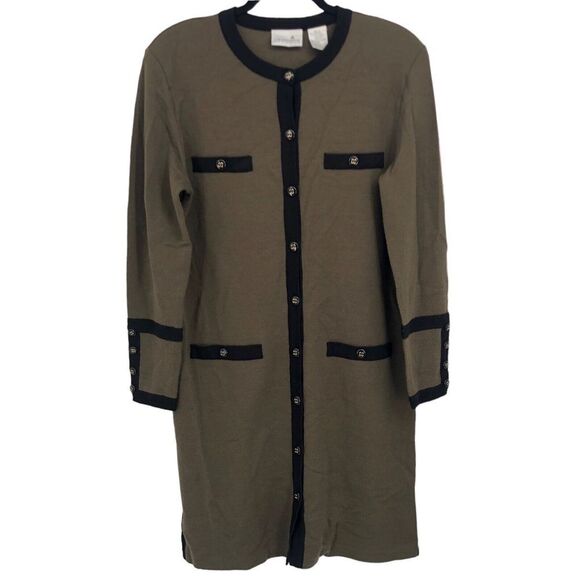 Vintage 90s Classic Preppy Olive Green Secretary Capsule Staple Sweater Dress - Picture 1 of 6